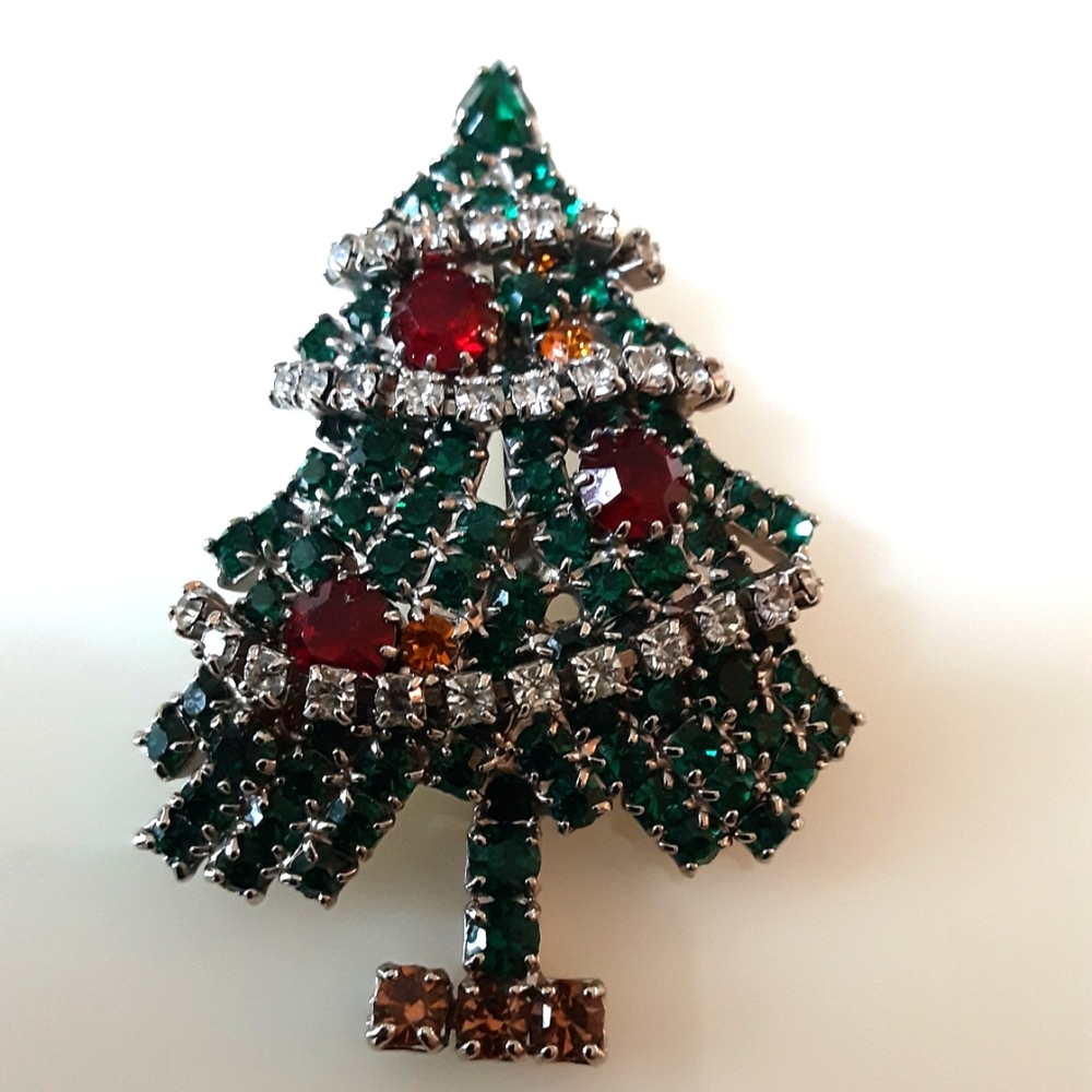 EISENBERG ICE Christmas Tree Rhinestones Dangling Garland Brooch